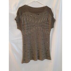Outback Red Brown Open Knit Short Sleeve Sweater Top